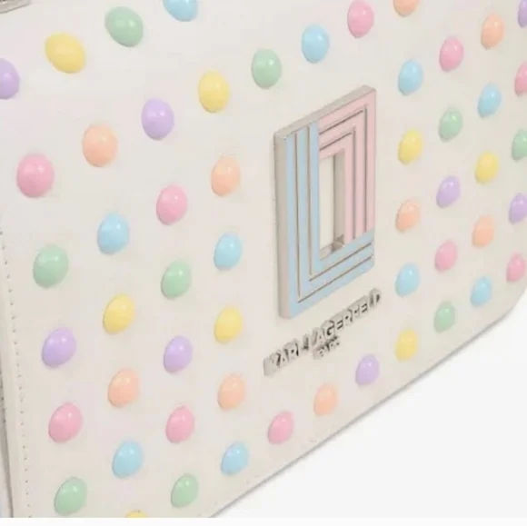 ✨️🩵 Karl Lagerfeld top handle Simone Flap Crossbody satchel Bag Pastel Dot ✨️💛 - Picture 4 of 7